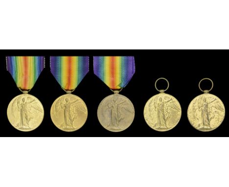 Victory Medal 1914-19 (5) (PO.13407. Pte. W. Rodwell. R.M.L.I.; 27387 Pte. H. W. Mountford. W. York. R.; 34111. Pte. E. W. Sa