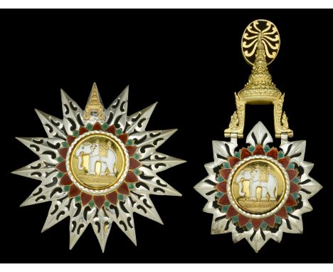 Thailand, Kingdom, Order of the White Elephant, 3rd (1941) issue, First Class set of insignia, comprising sash badge, 107mm i