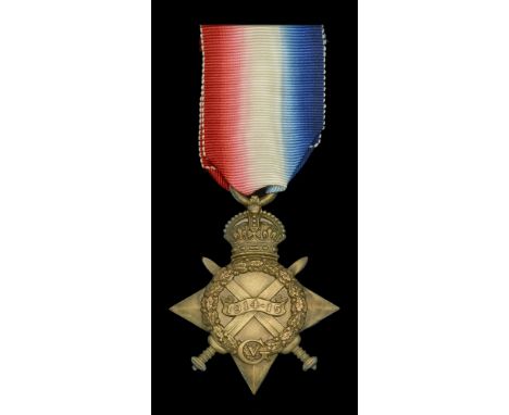 The 1914-15 Star awarded to Private H. Valentine, 15th (1st Salford Pals) Battalion, Lancashire Fusiliers, who was killed in 