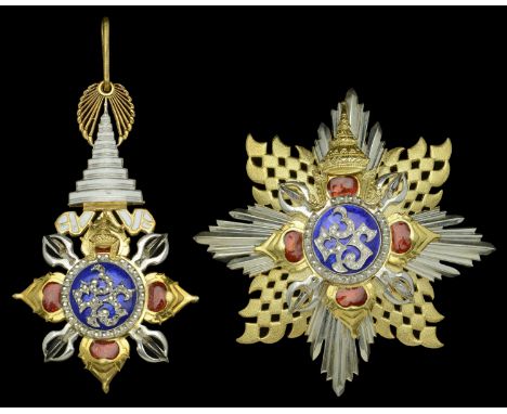 Thailand, Kingdom, Order of the Crown, 3rd (1941) issue, Grand Cordon (Special Class) set of insignia, comprising sash badge,