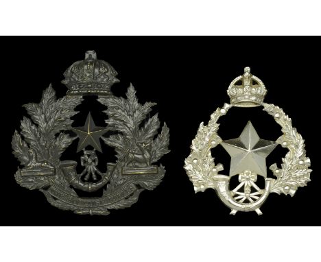 The Cameronians (Scottish Rifles) Helmet Plate. An other ranks blackened helmet plate, c.1900 featuring Guelphic crown, thist