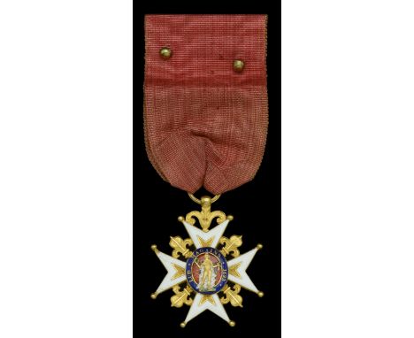 France, Kingdom, Royal and Military Order of St. Louis, Knight’s breast badge, 38mm, gold and enamel, ball finials, unmarked,