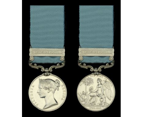 Army of India 1799-1826, 1 clasp, Bhurtpoor (H. Armstrong, 14th Foot.) short hyphen reverse, officially impressed naming, cla