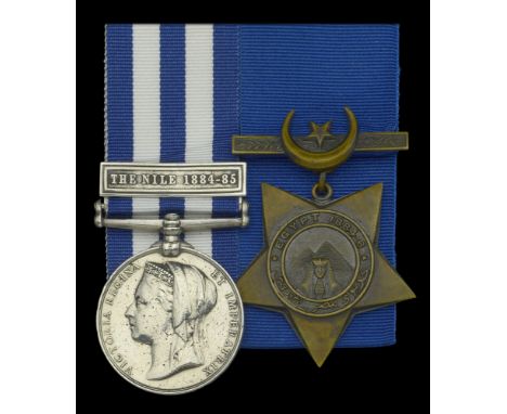 Pair: Private T. Bradley, Essex Regiment  Egypt and Sudan 1882-89, undated reverse, 1 clasp, The Nile 1884-85 (913. Ote. T. B