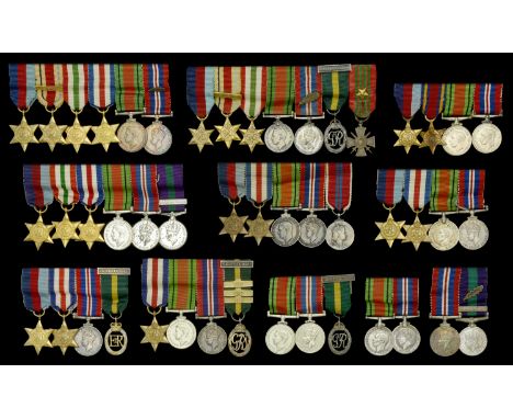 An unattributed mounted group of six miniature dress medals 1939-45 Star; Africa Star, 1 clasp, 1st Army; Italy Star; France 