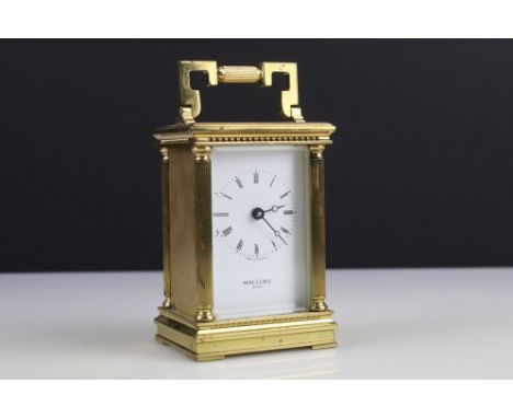 Mallory of Bath Gilt Brass Carriage Clock with white face (battery operated), 15cm high 