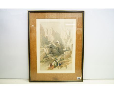 19th C After David Roberts lithograph circa 1842 Middle Eastern view of Petra in The Holy Land, 56cm x 39.5cm 