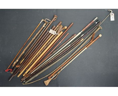 Collection of 19th Century and later riding crops and whips including military and equestrian interest examples, a Croxley &a