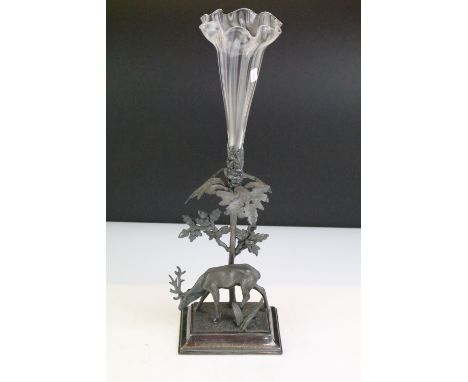 Victorian James Dixon &amp; Sons Sheffield silver plated centrepiece epergne of a stag / deer under an oak tree under an oak 