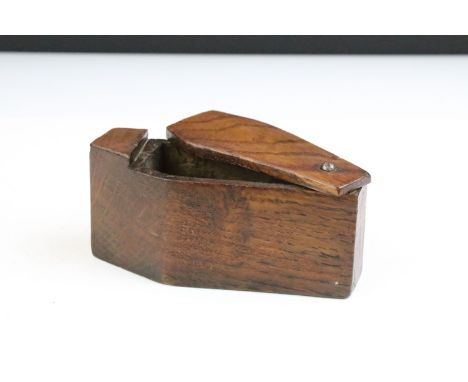 19th century carved oak table top snuff box in the form of a coffin, with hinged lid, measures approx 12.5cm lonf 