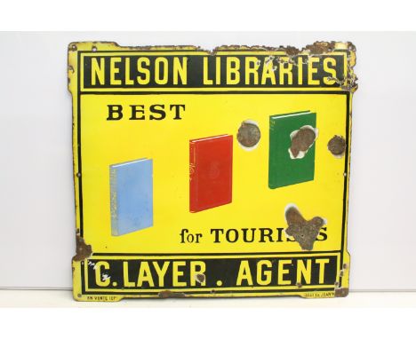 ' Nelson Libraries - Best for Tourists ' early 20th century French enamel wall sign on yellow ground, circa 1920's, approx 64