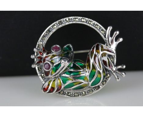 Silver and plique a jour brooch in the form of a toad with ruby eyes 