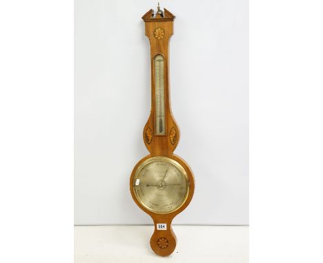 19th Century J Fresoldi of Trowbridge barometer having shell form box wood inlay. Measures 99cm tall. 