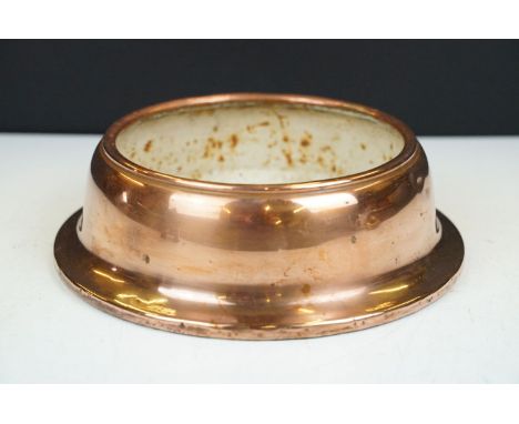 Victorian Copper Dog Bowl with enamel interior, stamped X5550 to base, 21cm diameter 