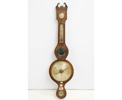 19th Century J Gadola Taunton wall mounting banjo barometer having painted wooden surround, thermometer, mirror and central d