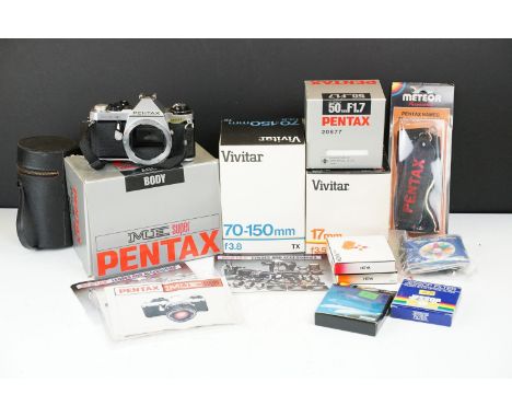 Boxed Pentax ME Super camera, together with a quantity of lenses &amp; accessories to include Vivitar 70-150mm f3.8 (boxed), 