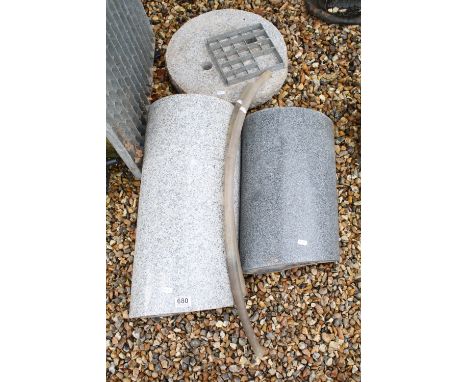 Granite garden water feature to include three granite sections, grates, pump &amp; tubing, largest grate measures approx 58cm