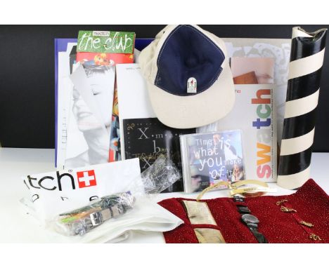 Quantity of Swatch collectables &amp; ephemera to include a 1995 Swatch watch, cap with 1996 Swatch Olympics badge, Swatch 20