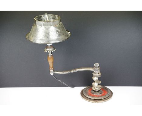 Novelty vintage French coffee grinder desk lamp with metal shade, approx 37cm tall 