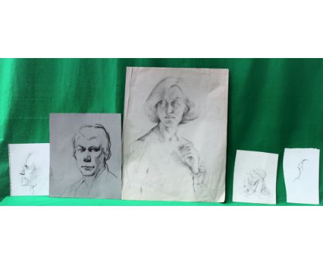 COOTE, MICHAEL; x 5 drawings, all sketches of people
Pencil or pastel on paper; largest 63cm x 50cm
- man wearing glasses, pi