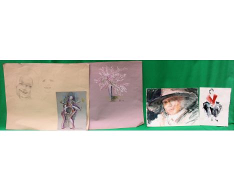 COOTE, MICHAEL; x 5 assorted drawings, watercolour, pencil and coloured pastels on paper
- a sketch of two childrens' faces
-