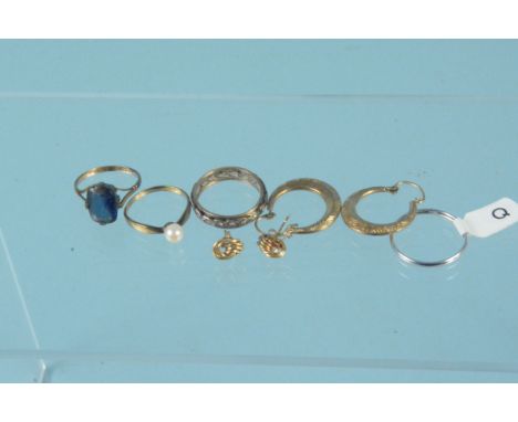 A quantity of gold including 9ct and unmarked items consisting of 9ct gold hoops, a 9ct gold and silver stone set ring, 9ct g