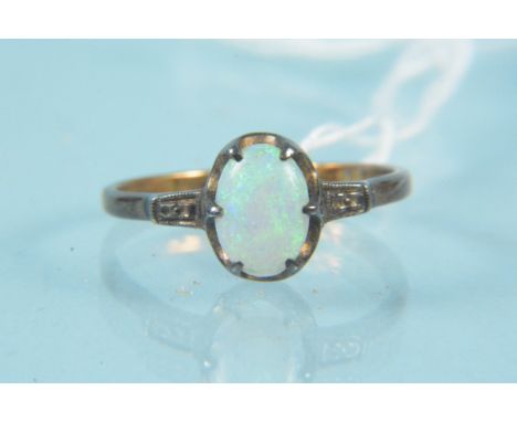 A 14ct gold opal set ring, size R, weight approx 2.5g