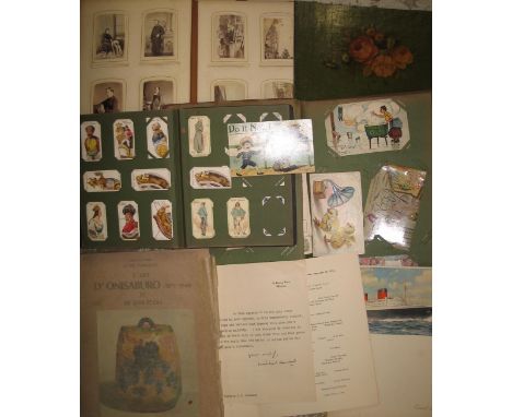 POSTCARDS, CIGARETTE CARDS, 2 x Cunard Line menus, CARTE-DE-VISITE portrait photo album etc. (Q).