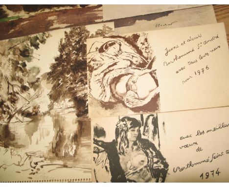 BERTHOMM -SAINT-ANDR  (Louis) artist, [French, 1905-1977] an artwork &amp; 2 prints; &amp; a print &amp; a picture by other h