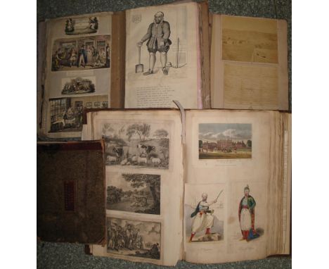 [SCRAPBOOKS] 3 folio or quarto scrapbooks, 19th c., filled with prints, cuttings, etc., &amp; an art manual (defective) (4).