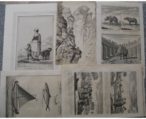 [TRAVEL] an ink sketch on card, inscribed verso "Pass of the Gemini", a costume print after Bunbury (mounted) &amp; plates fr