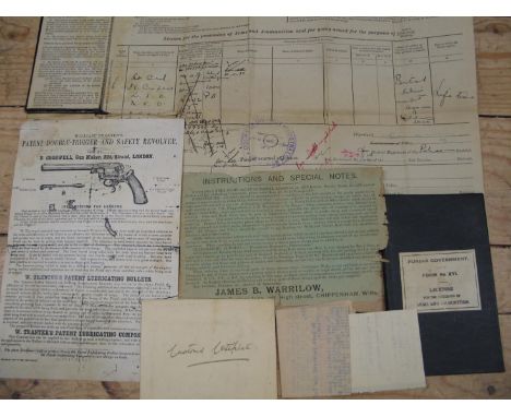 [GUNS / FIREARMS] instruction leaflet for William Tranter's Patent Double-Trigger and Safety Revolver, 2 x Punjab Arms &amp; 