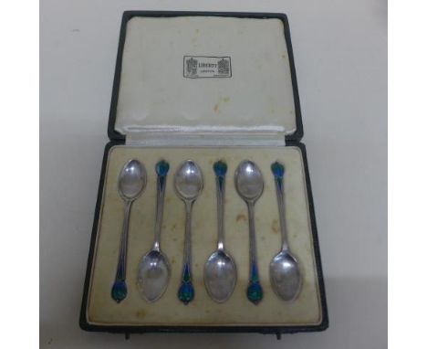 A boxed set of six Liberty silver and enamel coffee spoons 1935/36 Birmingham - slight damage to one enamel otherwise good 