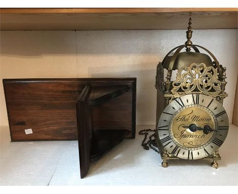 Reproduction lantern clock on bracket, dial signed Thomas Moore, Ipswich 