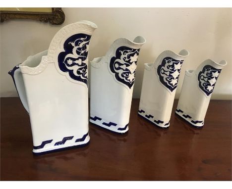 Four unusual Worcester jugs, 1 a/f with registration lozenge. Largest 24cms 
