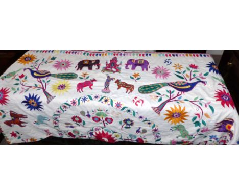 An Indian embroidered cotton wall hanging, first half 20th century, 72" x 76"