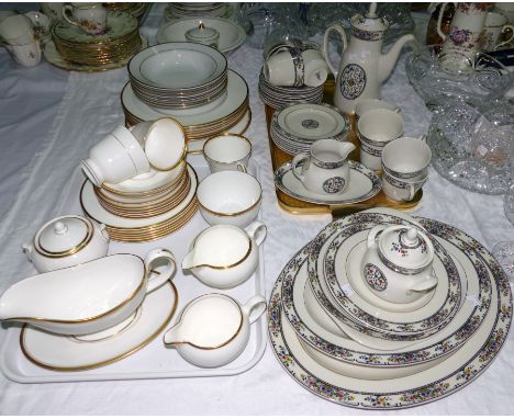 A selection of English white bone china wares with gilt line decoration; a Royal Tavistock pattern tea service; etc.