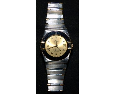 A ladies Omega Constellation chronometer quartz wristwatch, bicolour yellow metal and stainless steel cased, with gilt mounts
