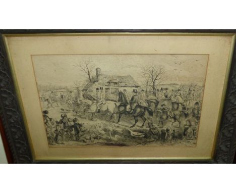 J.E. Bygate:  Before the Hunt, humorous pen and ink sketch, signed, framed and glazed