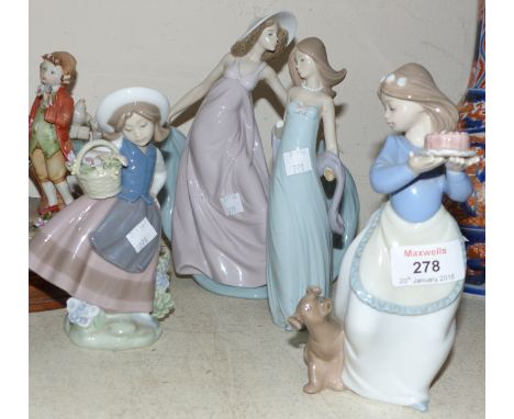 A Lladro figure of a lady with shell, 2 girls; and another