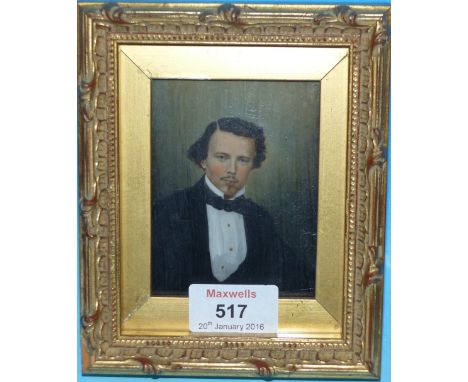 A 19th century miniature half-length portrait on glass, attribution en verso, 3¾" x 2¾", gilt framed