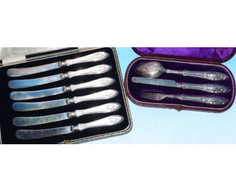 An engine turned three piece cruet, Birmingham 1931 and five other cruet pieces 