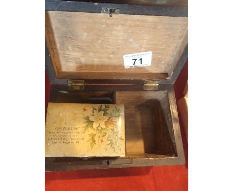 Wooden tea caddy box and other small wooden box containing jewellery