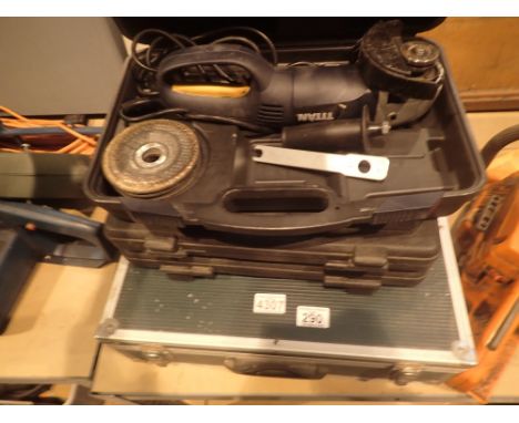 Titan angle grinder in case and Bosch electric drill PBH and boxed drill bit set