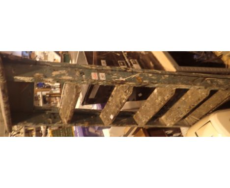 Pair of wooden step ladders with six treads painted green