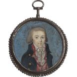 Französisch: um 1793. Miniatur Portrait eines jungen Mannes in blauer...