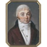 Französisch: um 1800. Miniatur Portrait eines Mannes mit auberginebra...