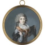 Keman, Georges Antoine: Miniatur Portrait Paar: Frau mit schwarzer Stola und sit...