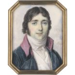 Boquet: Miniatur Portrait eines schwarzhaarigen jungen Mannes in...