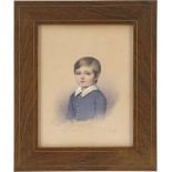 Dubourjal, Edme Savinien: Miniatur Portrait eines kleinen Jungen in blauer Jacke m...